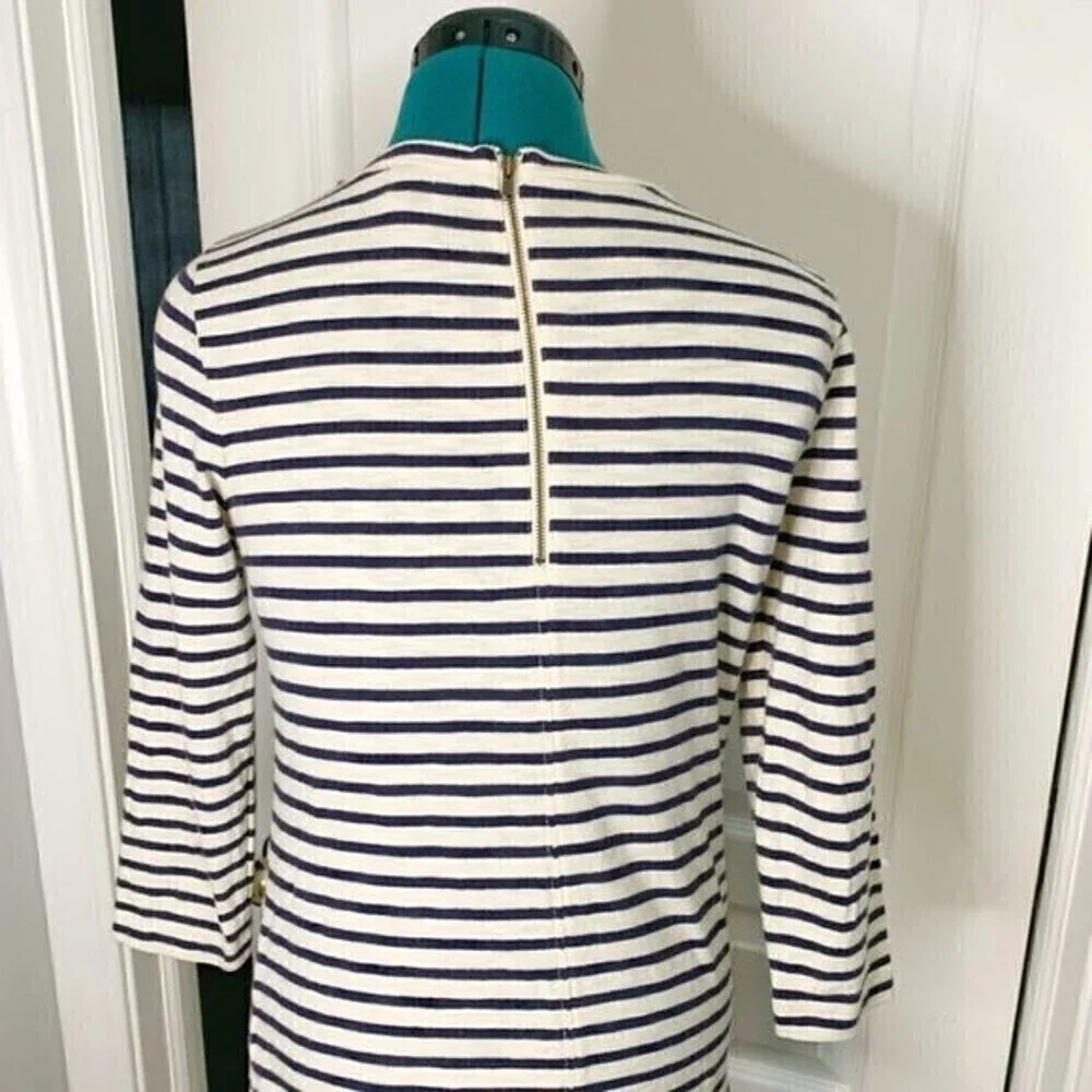 J. Crew Nautical Stripe Rhinestone Crew Neck 3/4 Sleeve Casual Top